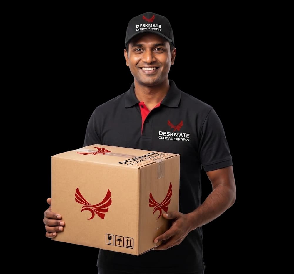 Deskmate franchise partner holding courier package